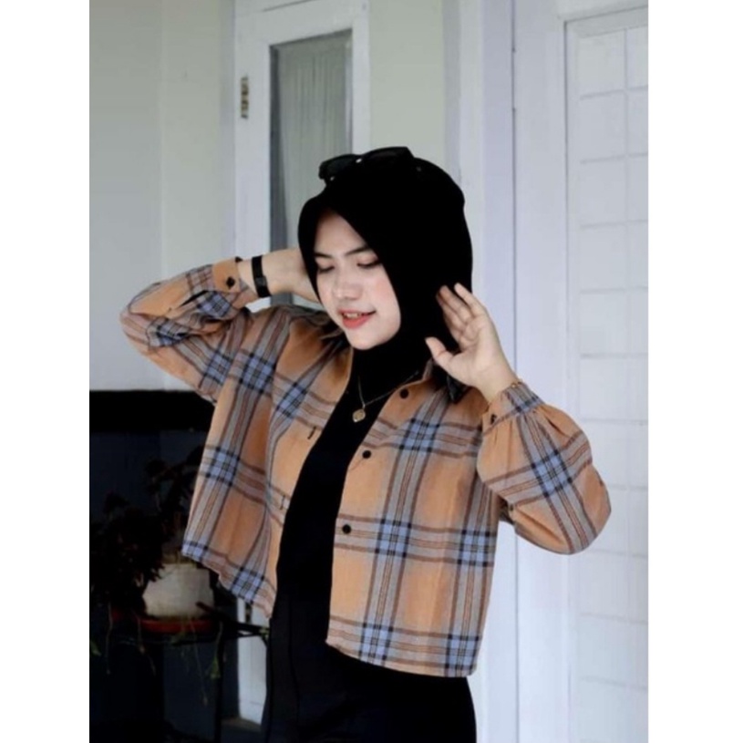 CROP TARTAN/KEMEJA CROP KOTAK OVERSIZE/KEMEJA KOREA