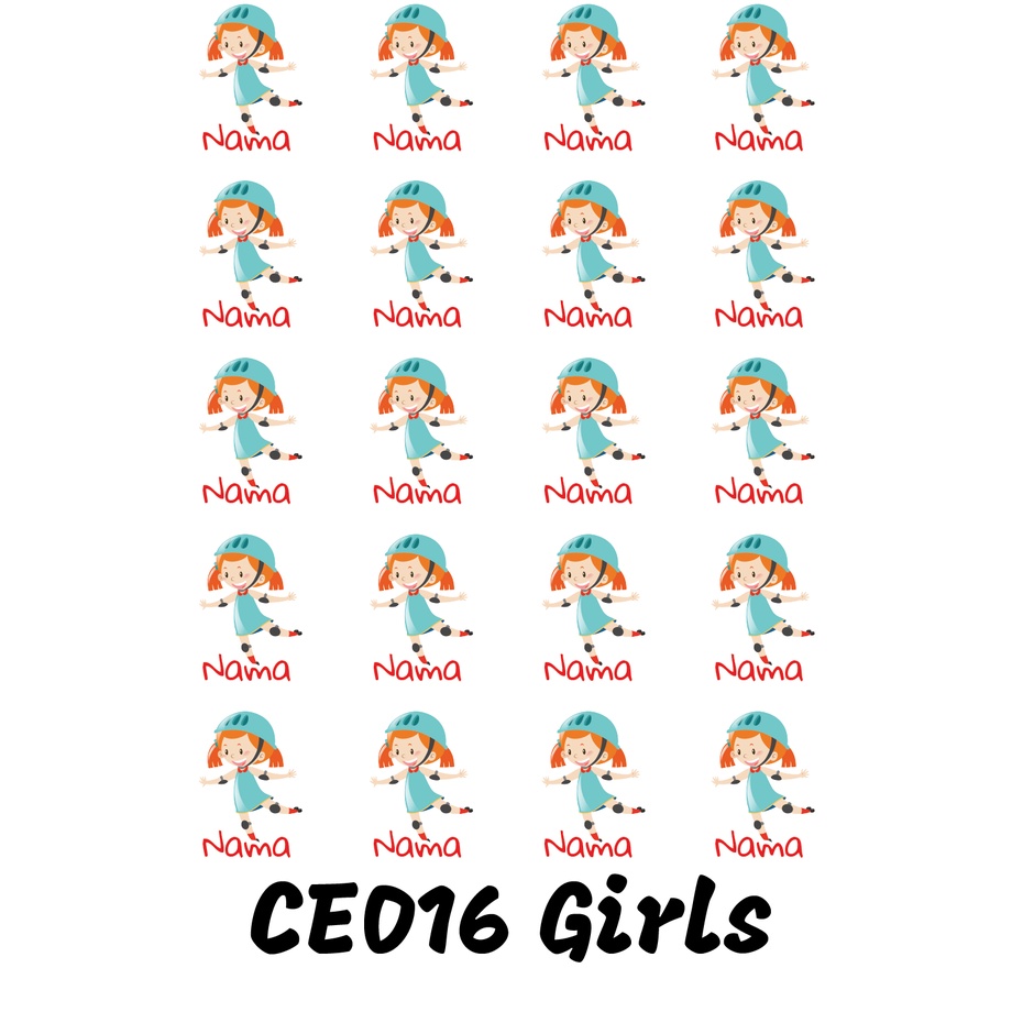 

Sticker Nama Cutting Label Waterproof Tahan Air Girls Sport 16 (CE016)