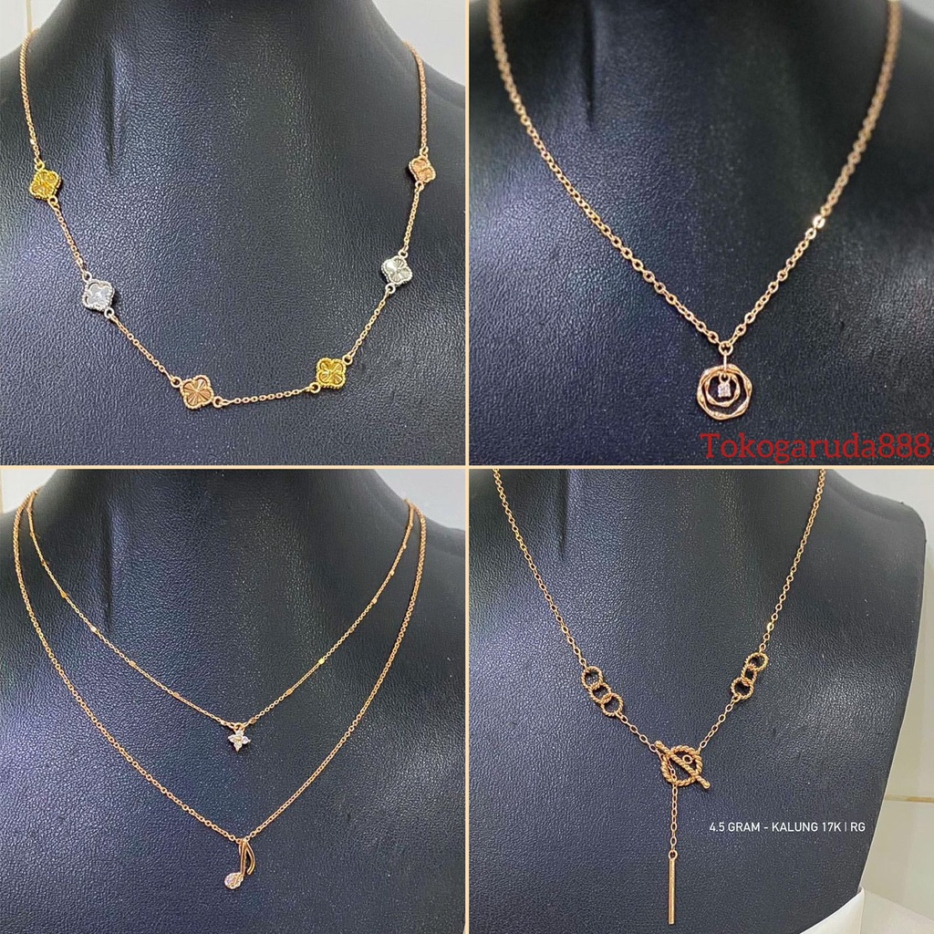 Banyak motif yaa Kalung set anak dan dewasa emas asli kadar 750 75 17k rosegold aesthetic 2 layer sakura melody bunga rose mawar daun branded meteor panah love koin vintage aesthetic terbaru