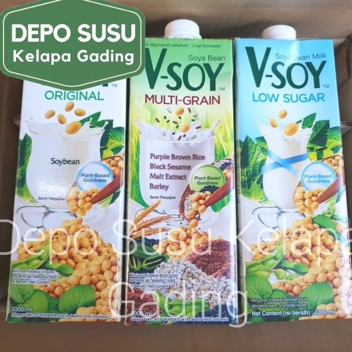 V-soy Susu Kedelai Original / Multi Grain | Vsoy Soya Milk Multigrain 1 Liter UHT Kacang Golden Low Sugar