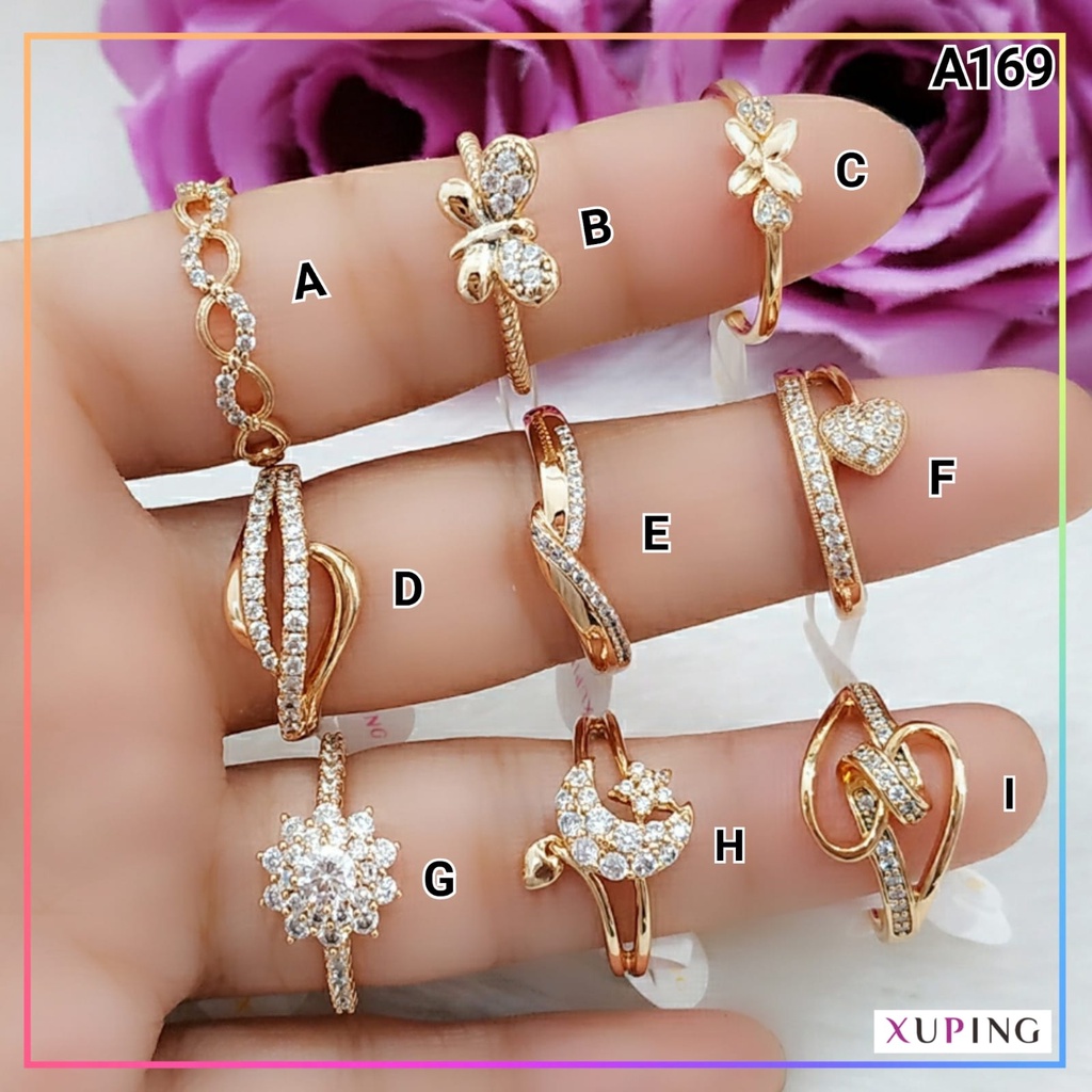 Cincin Ori xuping cincin dewasa premium permata zirqon bunga cantik perhiasan lapis emas gold A169