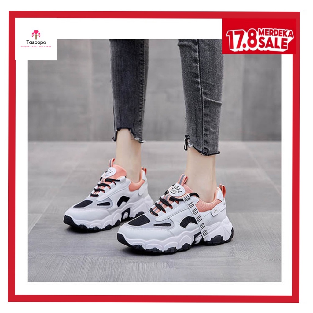 [Import] Taspopo 1016 Sepatu Sneaker Wanita Bertali Korea Original Luar