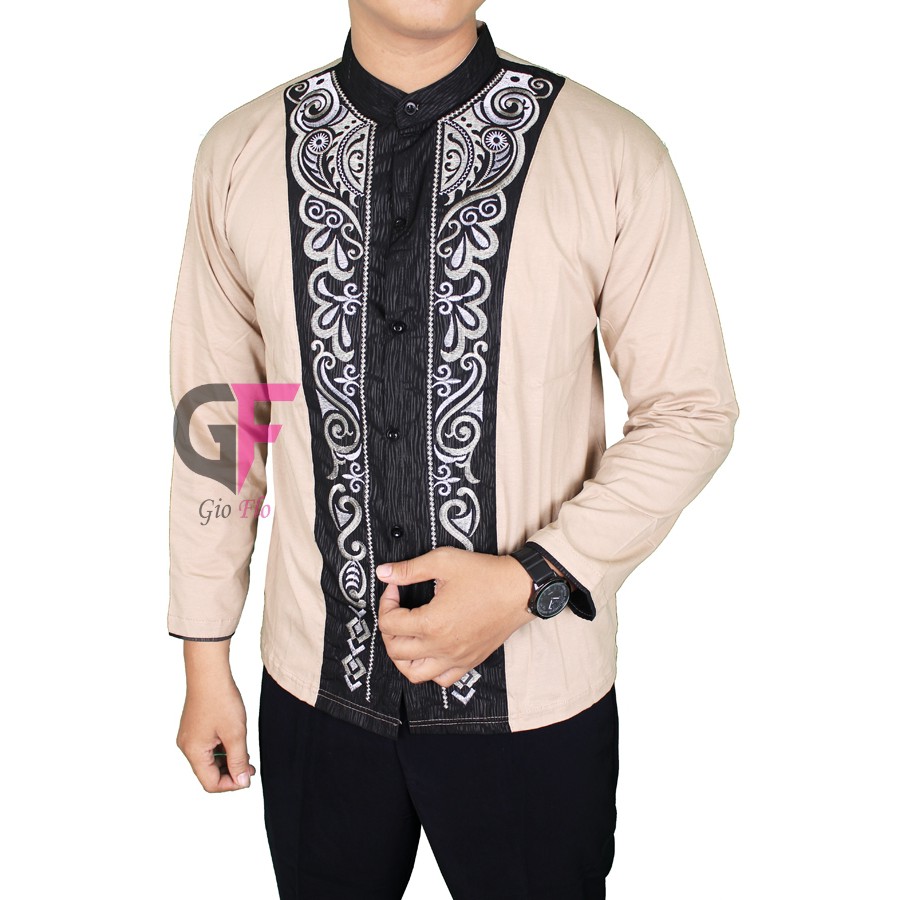 GIOFLO Baju Etnik Kemeja Muslim Pria Panjang Cream / KKL 50