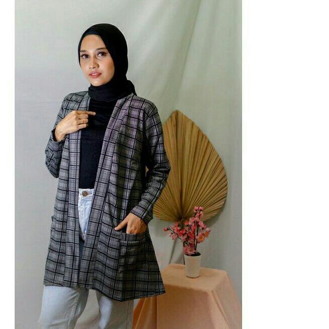 NEW CARDIGAN WANITA [DF 8822] CARDIGAN LENGAN PANJANG MOTIF KOTAK