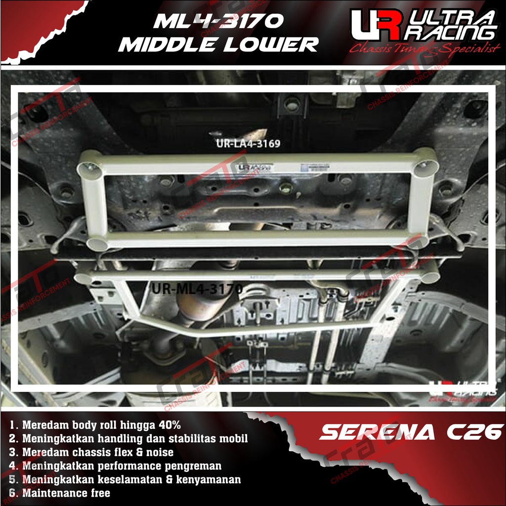 Aksesoris Stabiliser ULTRA RACING Safety Bar - Middle Lower Bar 4 Points - Nissan Serena C26 - ML4-3