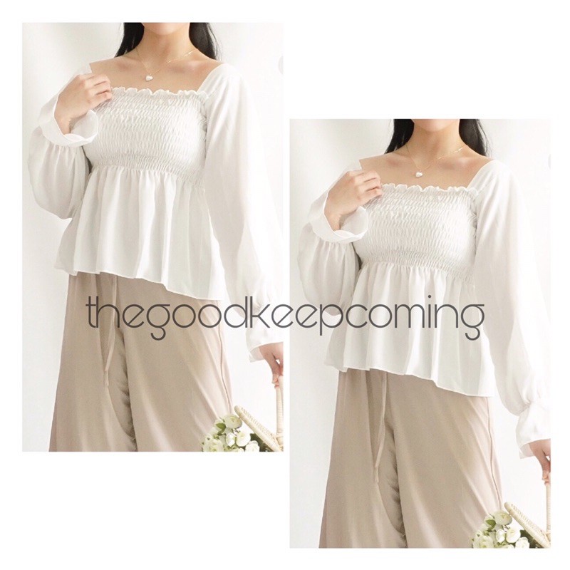 Baju wanita jumbo | Adelline Blouse balon korean style big size | Atasan Jumbo Wanita