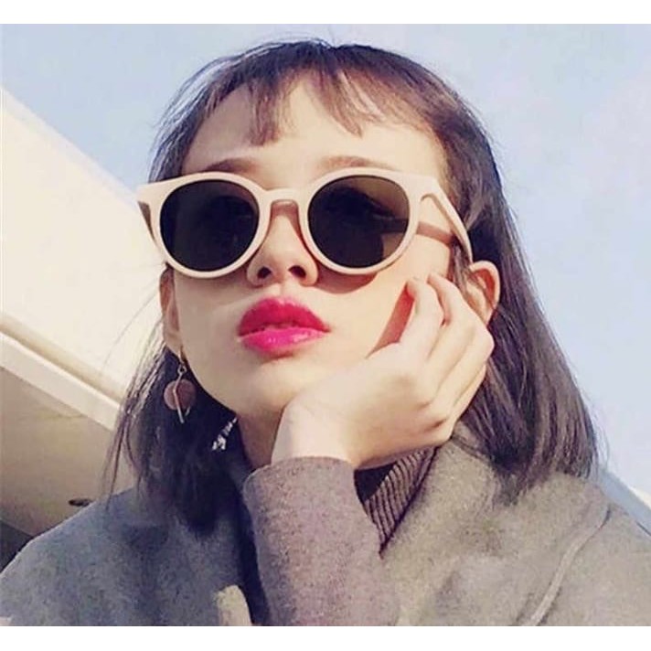 !!PROMO!!Kacamata Fashion Wanita Pria Bulat Mata/Sunglasses Style Korean-CREAM HITAM
