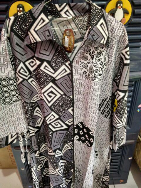 Ada Jumbo Tunik Seling Zipper Mono Batik Modern Kantor Monochrome Seragaman Kerja Mozaik Monokrom
