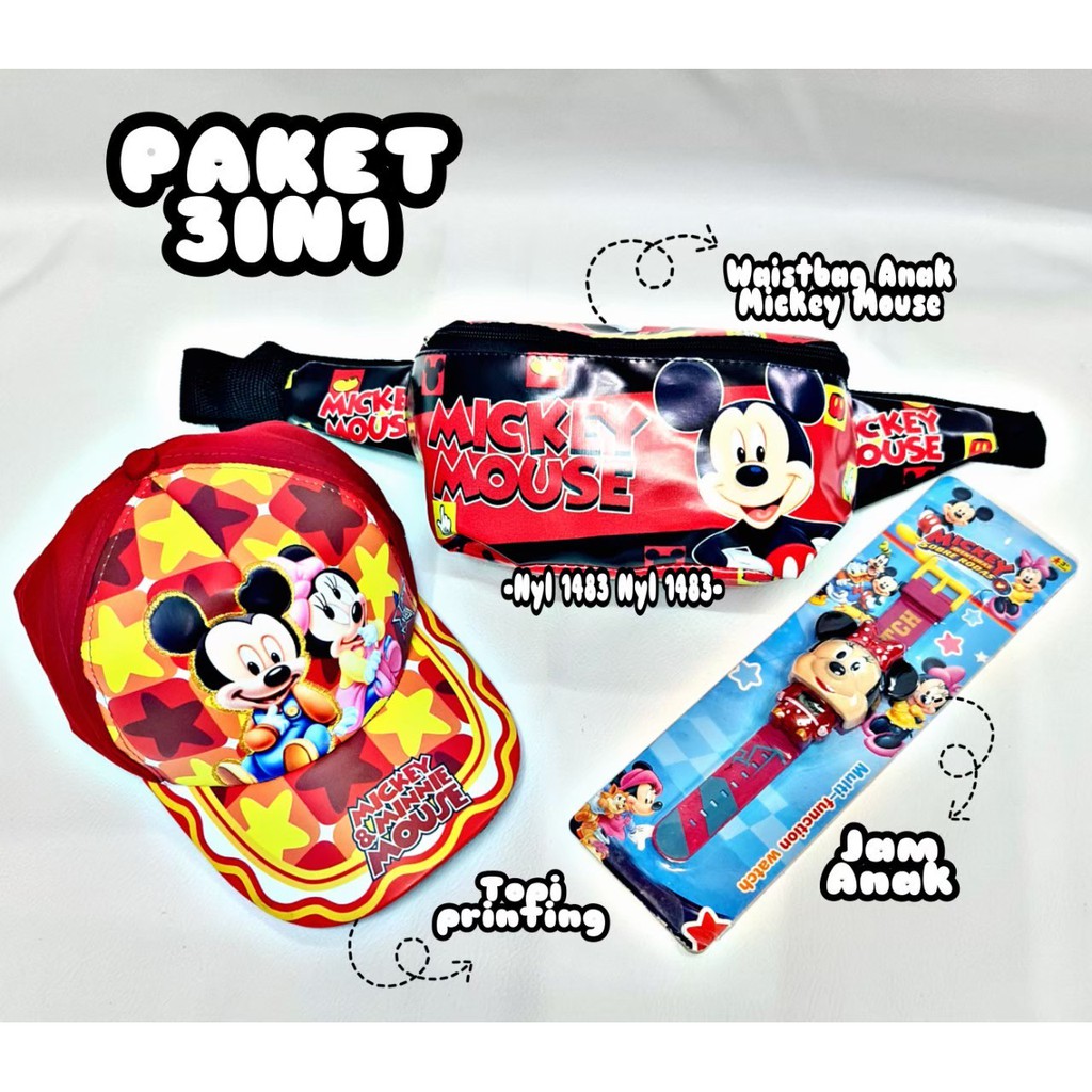 KSO_BAG -Tas Selempang WaistBag Anak Perempuan 3In1 Termurah Carakter Micky Mouse Lucu Korea Style