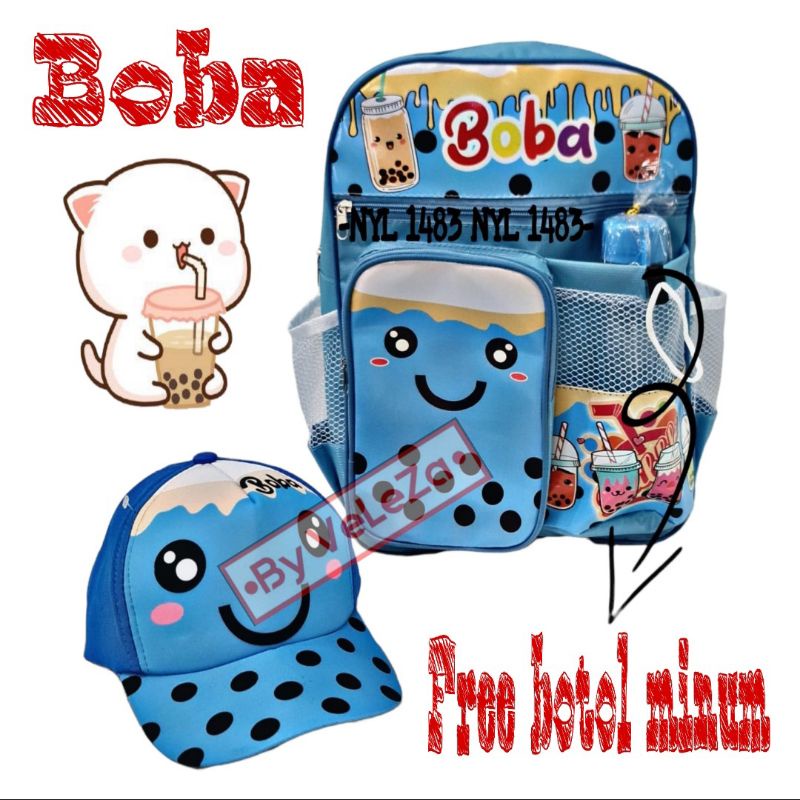 Tas Boba tas ransel anak karakter boba gratis topi botol minum - tas anak