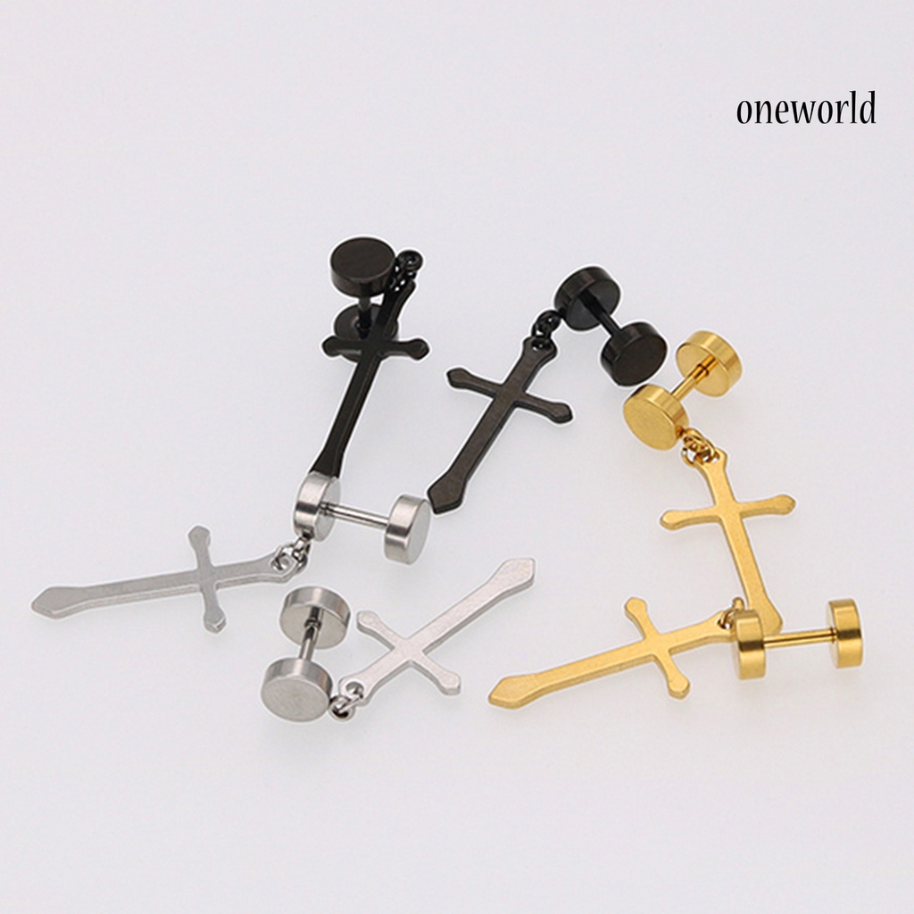 OW@ 1Pc Earrings Dumbbell Cross Design Exquisite Titanium Steel Ear Studs Jewelry Gift for Decor