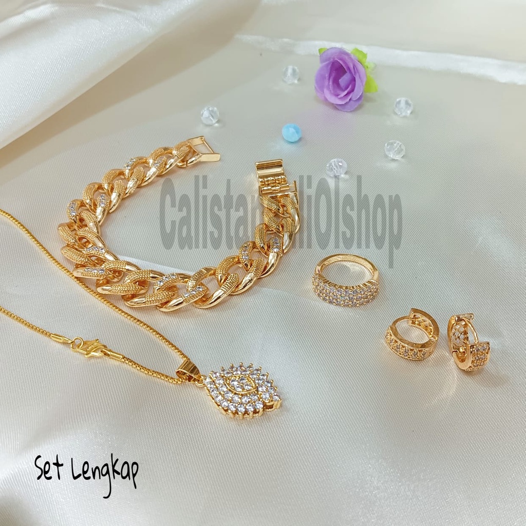 SET DEWASA RANTAI BSR PERMATA ZIRCON PERHIASAN EMAS  KOREA ANTI KARAT DAN ANTI LUNTUR