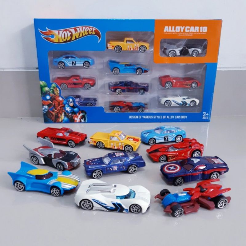 Diecast Hotwheels Avengers Isi 10 Pcs Alloy - Set Miniatur Mobil Mobilan Metal