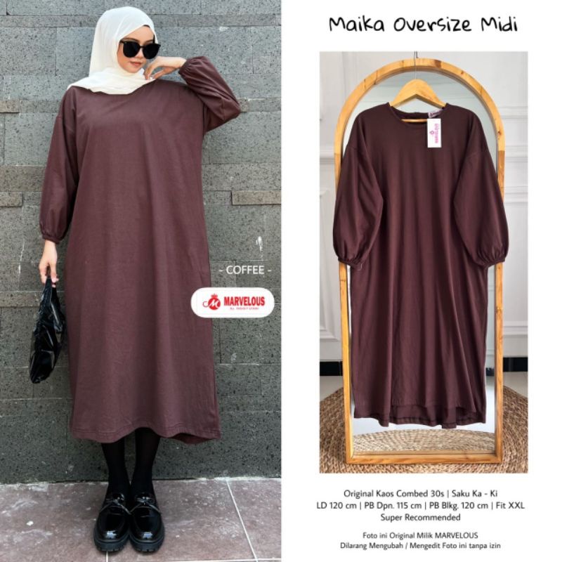 MAIKA OVERSIZE MIDI BY MARVELOUS / DRESS MIDI JUMBO WANITA MUSLIMAH / bahan kaos lembut