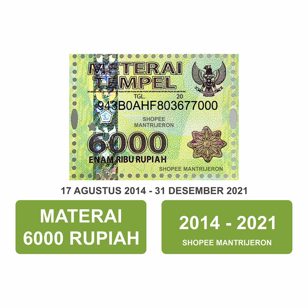 

Materai 6000 Tahun 2014-2021 Meterai Tempel 6 Ribu 6.000 Enam Ribu Rupiah Lama Kuno Asli Original