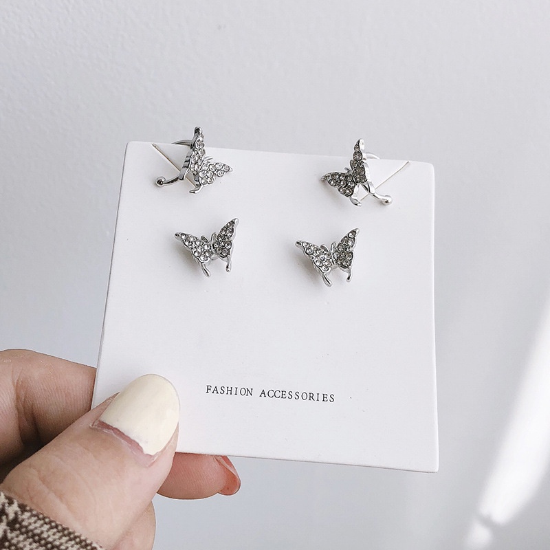 Magic789 Vintage Silver Crystal Butterfly Clip Earrings for Women Girls Ear Cuff Jewelry