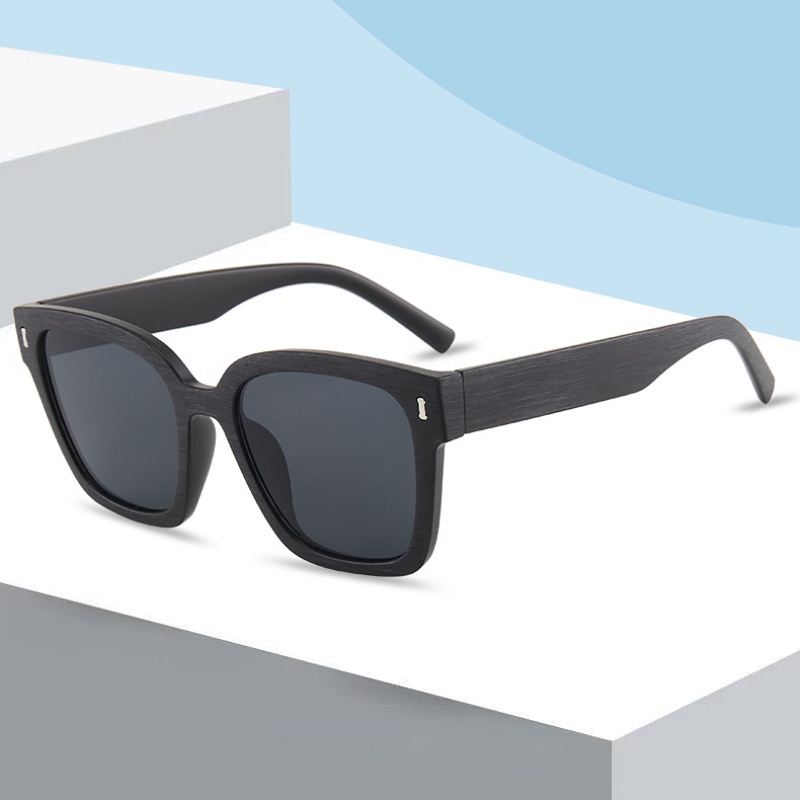 Kacamata Hitam Polarized Bentuk Kotak Oversized Motif Kayu Gaya Retro Korea