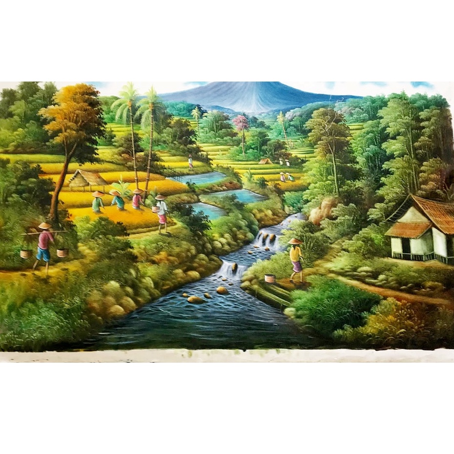 Lukisan Panen dengan Pemandangan Terasering yang Indah