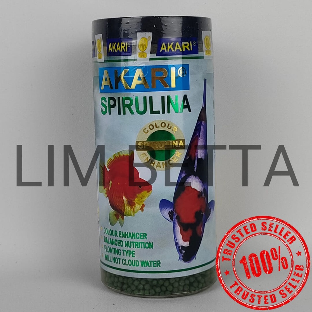 (BOTOL) AKARI SPIRULINA 1 MM 100 GRAM / MAKANAN KOKI DAN KOI