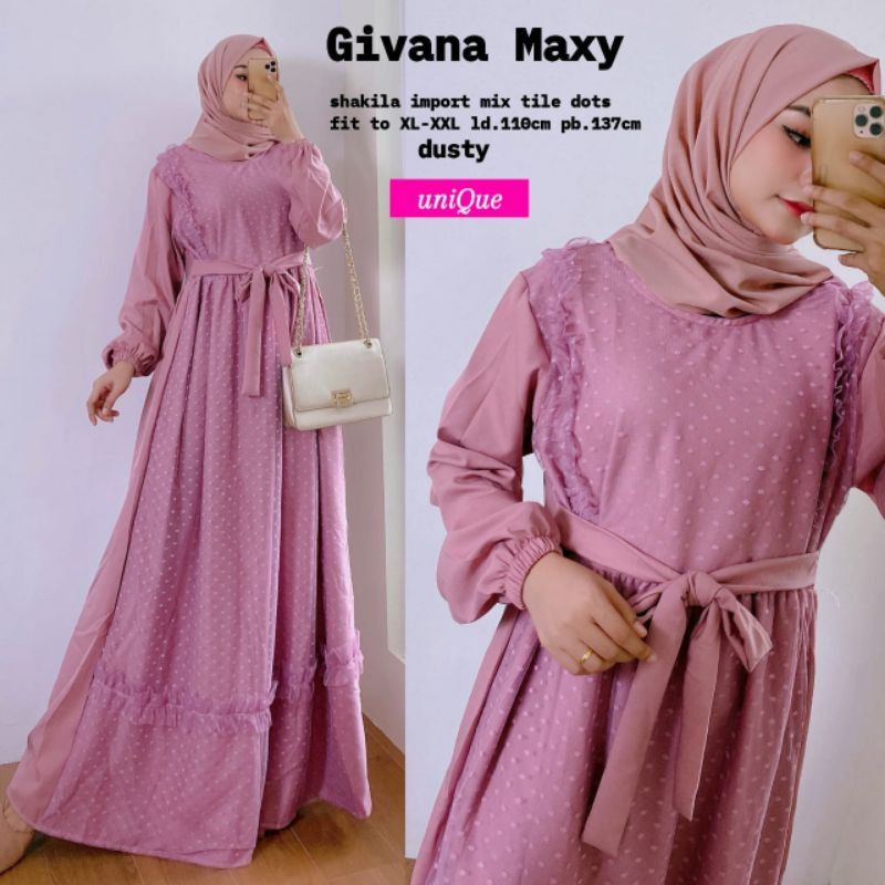 GIVANA longdress gamis shakila mix tile dots fit xl+ maxy dress
