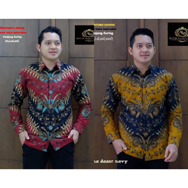 KEMEJA NAVY MUSTARD KUNING MARRON baju batik pria lengan panjang modern BAJU PREMIUM BSO OFFICIAL