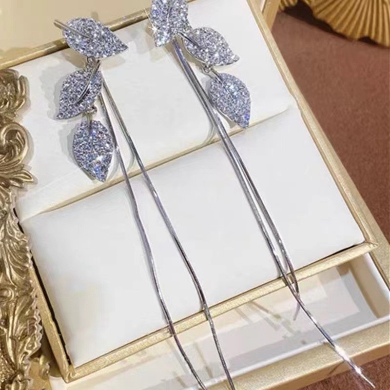 Anting Gantung Panjang Model Rumbai Silver 925 Dengan Mutiarabatu Zircon Untuk Wanita