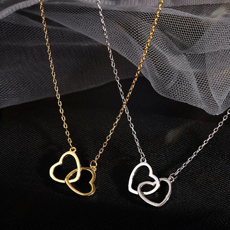 Kalung Desain Hati Ganda Bahan Logam Alloy Gaya Korea Untuk Hadiah