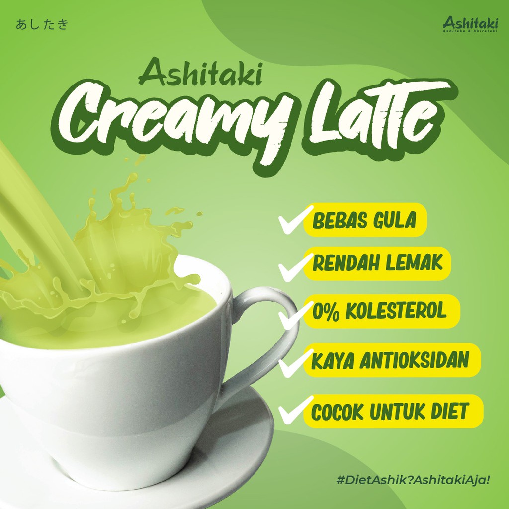 ASHITAKI Creamy Latte 120g - Minuman Diet Rendah Kalori - Original / Coklat / Matcha - Minuman Serbuk Ashitaba Bubuk Antioksidan Stevia