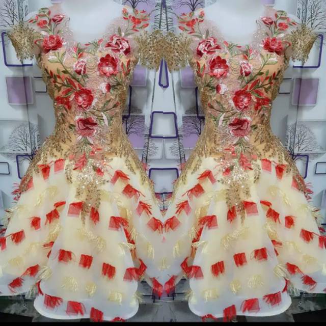 Dress organza bulu baju penyanyi pesta