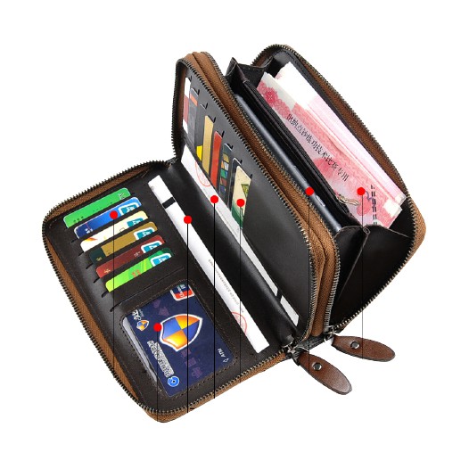 [ORIGINAL] Yueskangaroo Dompet Tangan Kulit Resleting Import Pria 15 Slot Kartu Business Style Double Zipper Unisex Handbag