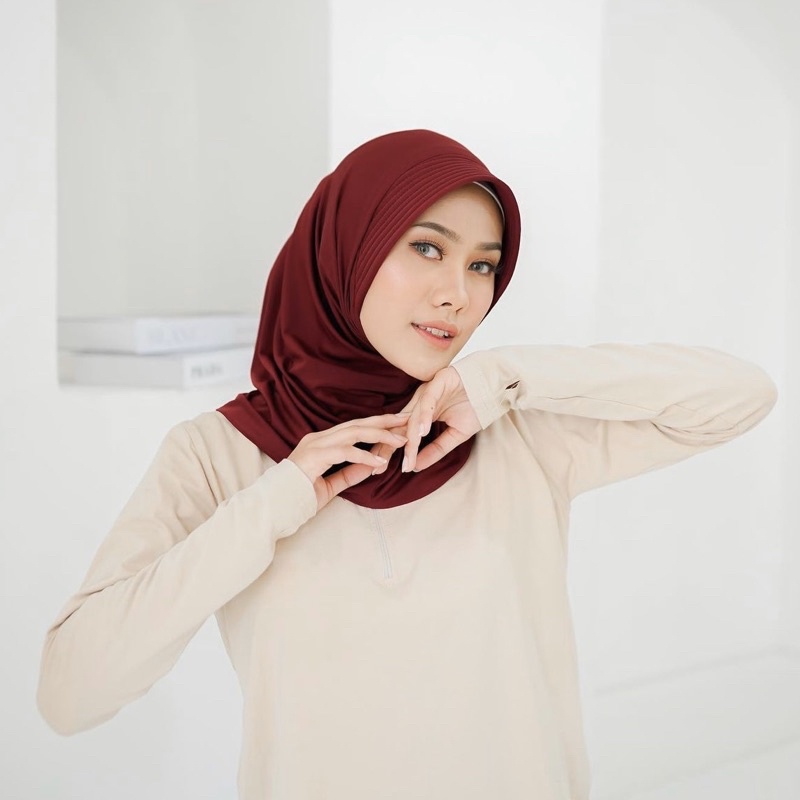 Jilbab Sport Murah /Jilbab Lycra Instan Jokowi / Bergo Sport-MAROON SPORT