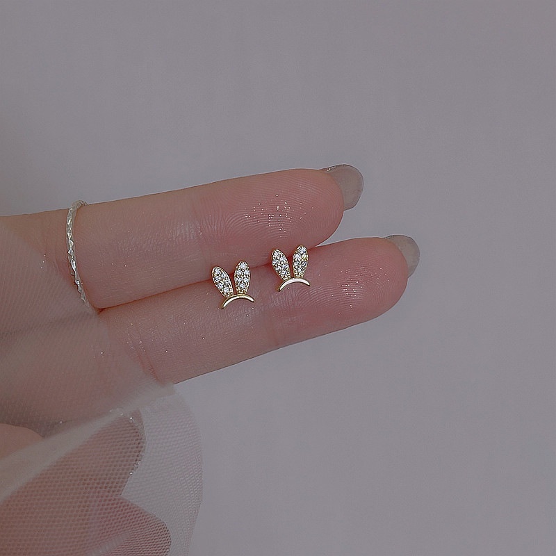 Anting Tusuk Sterling Silver 925 Desain Telinga Kelinci Hias Kristal / Berlian Imitasi Untuk Wanita