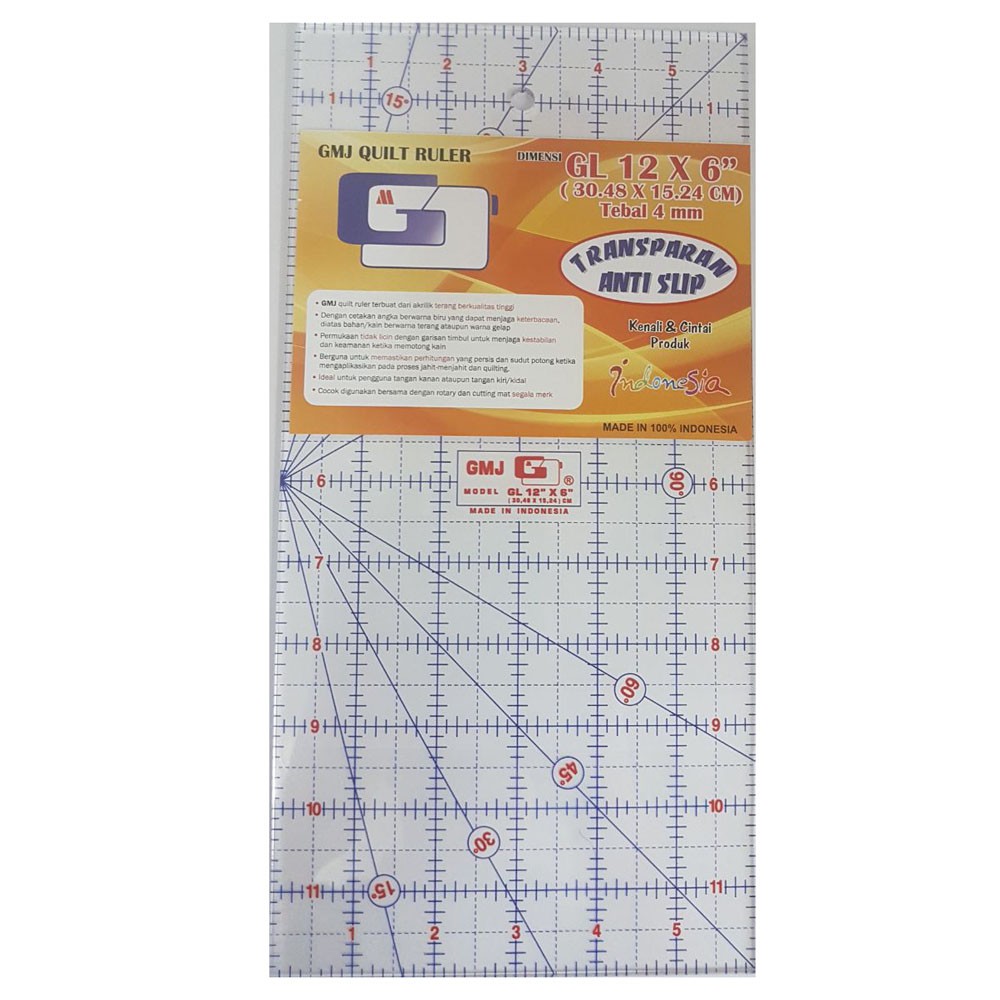 penggaris pola untuk membuat quilting dan patchwork merk GMJ ukuran 12x6&quot;