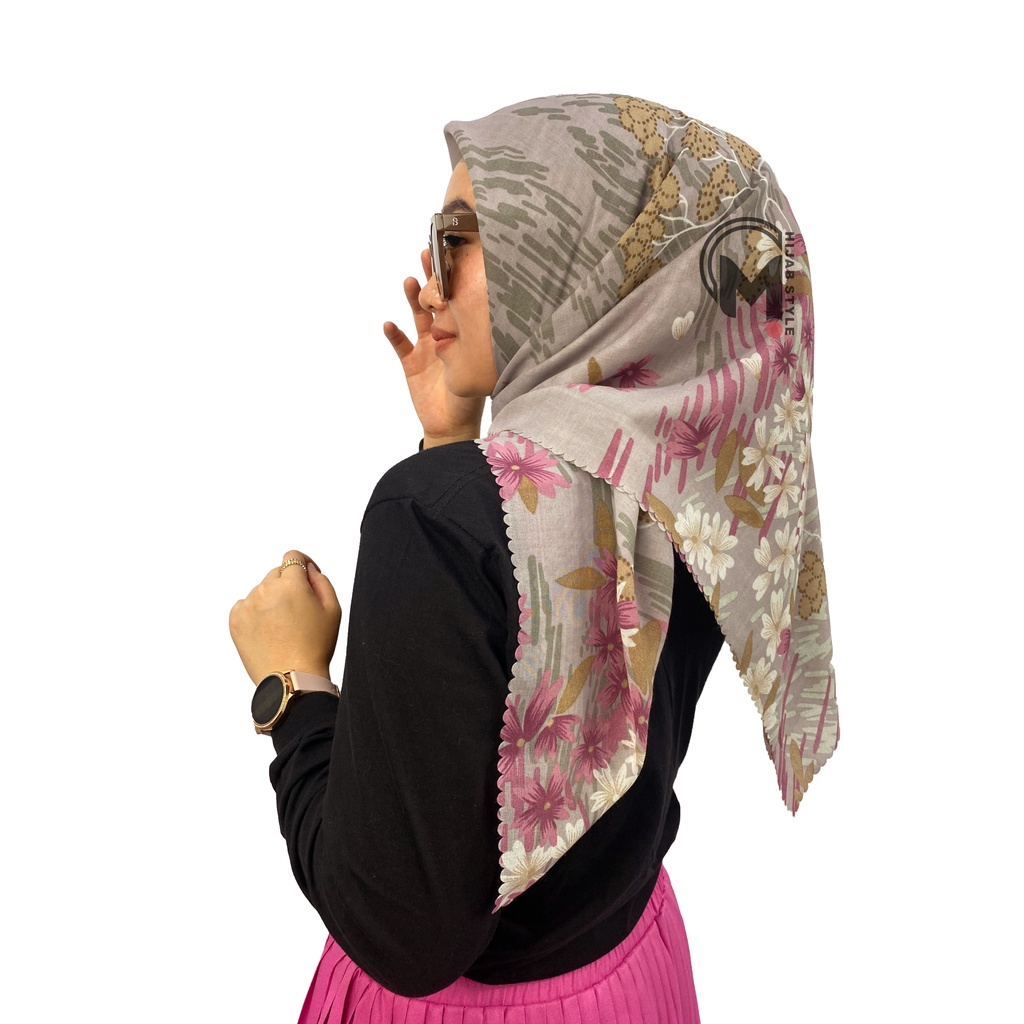 Mecca Hijab Voal Segi Empat Motip Bunga Lasercut Printing Premium II Hijab Voal Motif II Kerudung Segi Empat II Motif