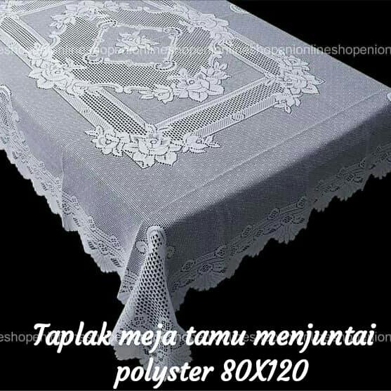 Taplak Meja Tamu Kain Polyster Putih Menjuntai 80X120 Cm