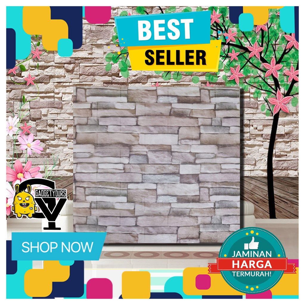 Sticker wallpaper dinding 3d foam Motif Batik Model rumah konsep industrial minimalis modern-CREAM CERAH