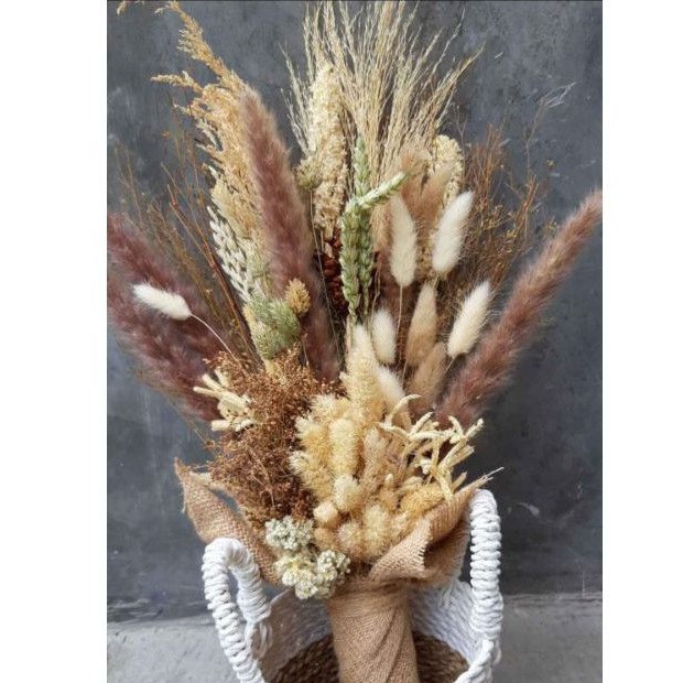 Jual Bunga Kering (DIRANGKAI) Dekorasi Rustic Buket Wedding Craft Mahar