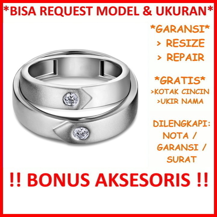 Gratis Ukir Nama Bisa Pesan Model Garansi Asli Cincin Kawin Couple Nikah Emas Putih Palladium ID530