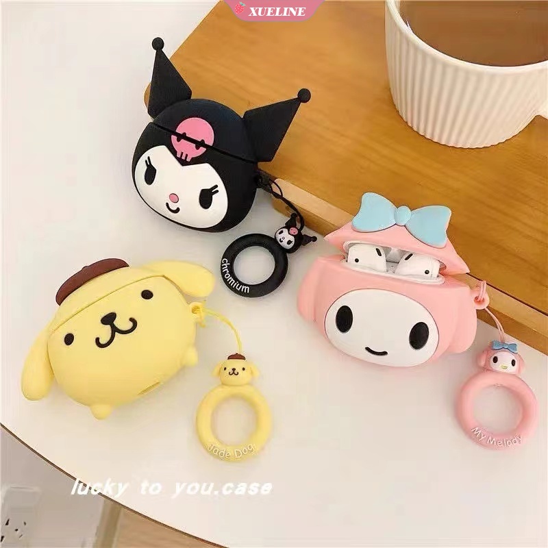 Casing Soft Case Silikon Motif Kartun Sanrio Kuromi Pom Purin Untuk AirPods 1 / 2 / 3 Pro