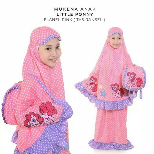 Mukena Anak Katun Flanel Dottie Little Ponny Pink  ( Tas Ransel )