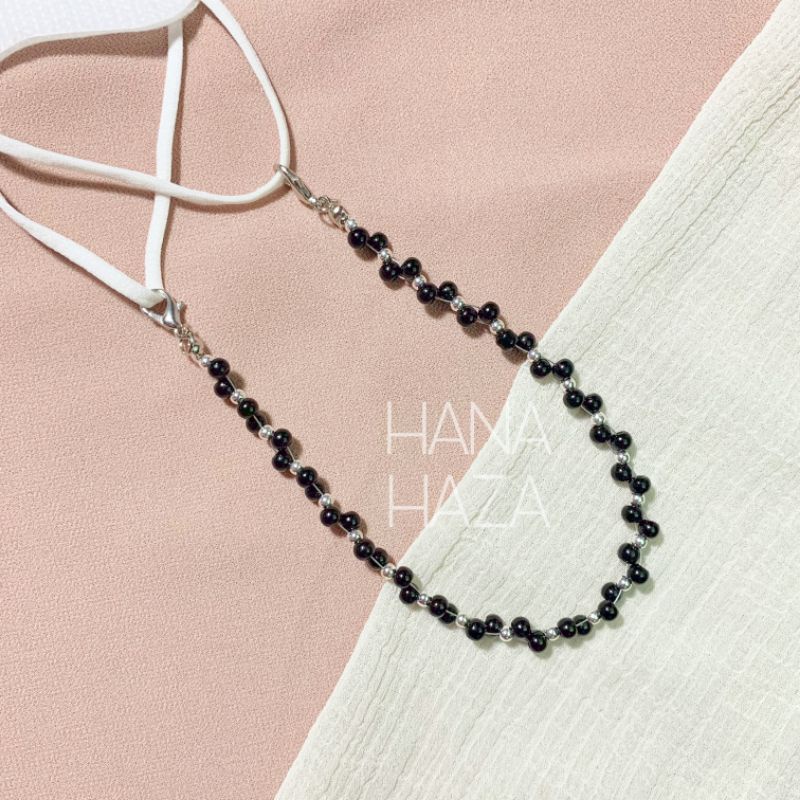 Konektor Masker Hijab Mutiara Part 1 Tali Masker Kalung Masker Strap Masker Gantungan Masker Kalung Masker Hijab 2in1 Strap Masker Elastis Tali Boba Tali Ulir Tali Padi Kalung Strap Masker Hijab Strap Masker HijabTali Korea Konektor Headloop-Black