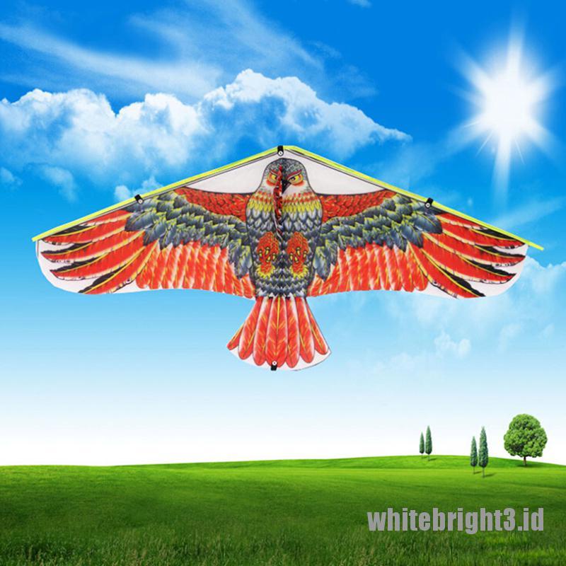 (white3) 1pc Mainan Layang-Layang Bentuk Burung Elang Flat Panjang 50M Untuk Outdoor