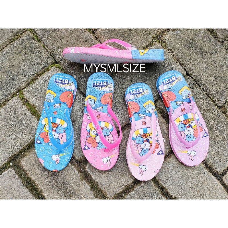 LDG 1383 BTS SANDAL JEPIT BTS BT21 ANAK CEWE PEREMPUAN ARMY KARET LENTUR ANTI SLIP