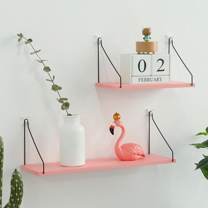 Promo Besi Merah Muda Kayu Rak Buku, Dinding Rak Pemegang Rak, Toko.Munandar.30