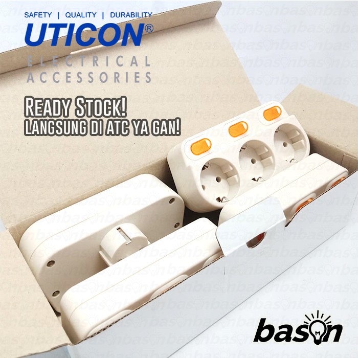 UTICON S138SW - Stop Kontak Arde Triple Socket + Saklar