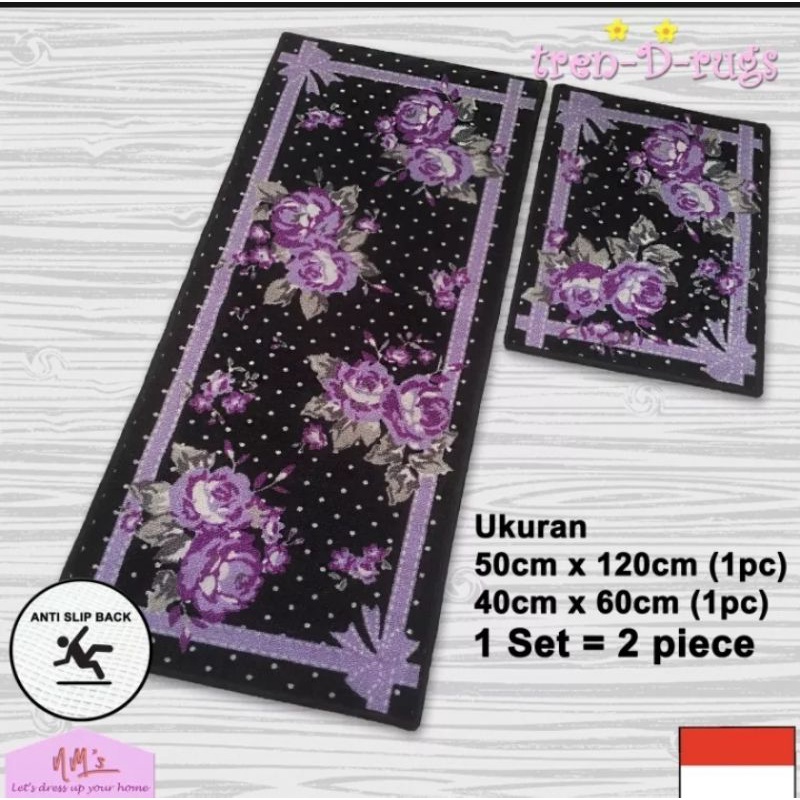 Keset karpet ungu alas lantai ruang tamu dapur panjang anti slip murah 1 set