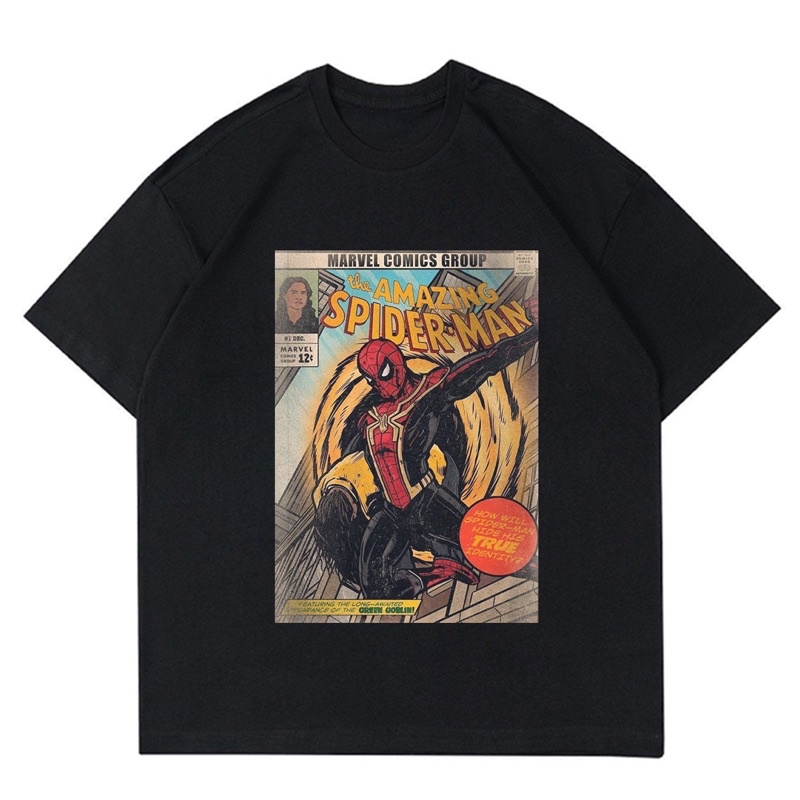 KAOS VINTAGE SPIDERMAN Black | T-SHIRT SPIDERMAN | KAOS SPIDERMAN