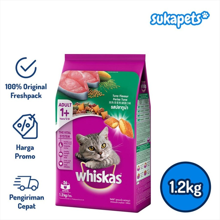 Whiskas Adult Cat Tuna Dry Food Makanan Kucing Kering 1.2kg