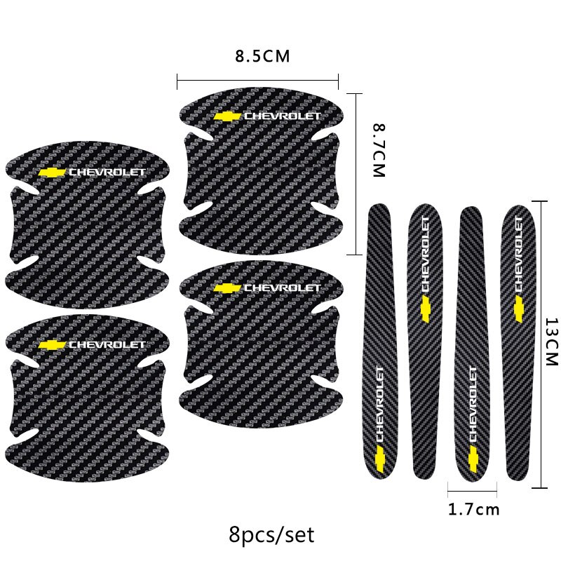 8Pcs Chevrolet Logo Serat Karbon Menangani Perlindungan Film For Chevrolet Spin Omotif Captiva Lova Aveo Trooper Luv