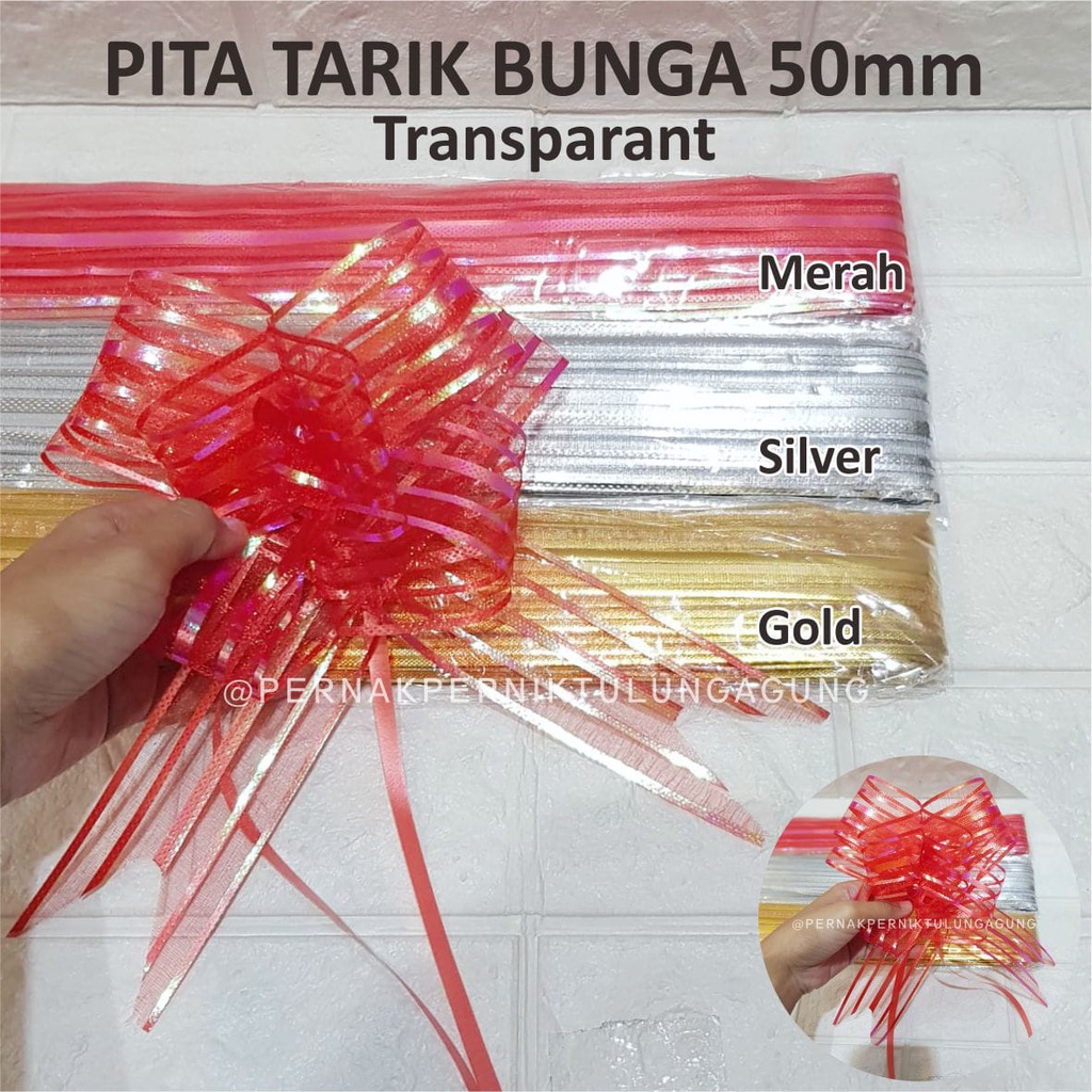 

Pita Tarik Transparant 50mm Warna Gold, Merah, Silver - Hiasan Parcel Hampers Bingkisan Lebaran Hari Raya Idul Fitri